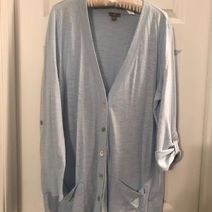 J Jill Light Blue Slub Cotton Cardigan
