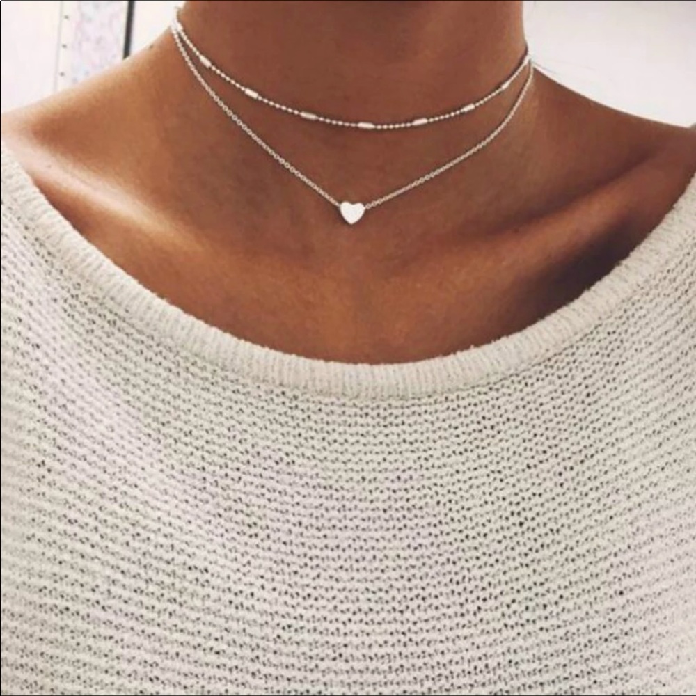 4 for $25💎Dainty Silver 2 Layered Heart Choker
