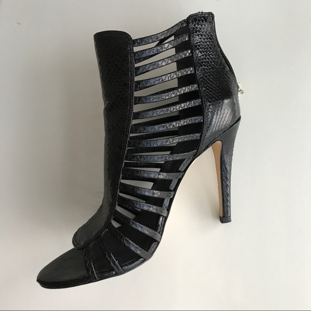 Black caged stiletto sandals