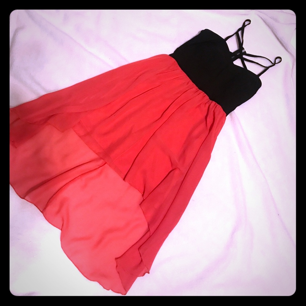 Coral and black dress