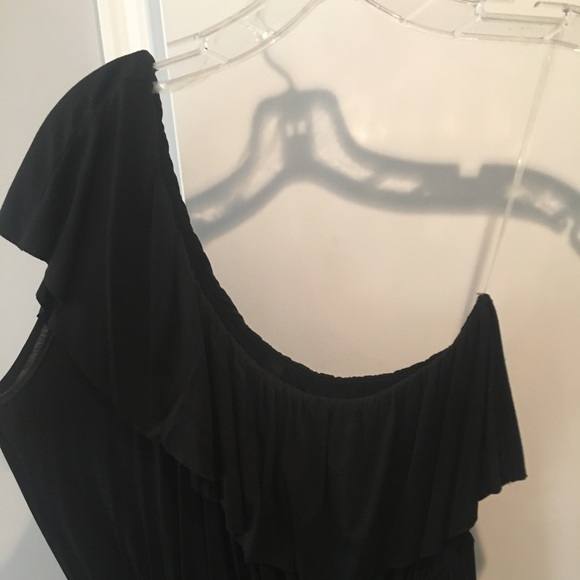 Black One Shoulder Ruffle Maxi Dress - Picture 2 of 4