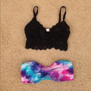 Sheer black lace bra and multi color bandeau