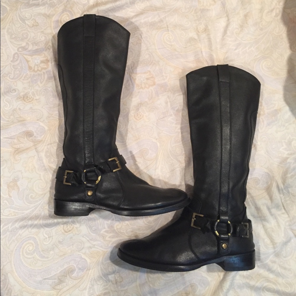 Black leather riding boots
