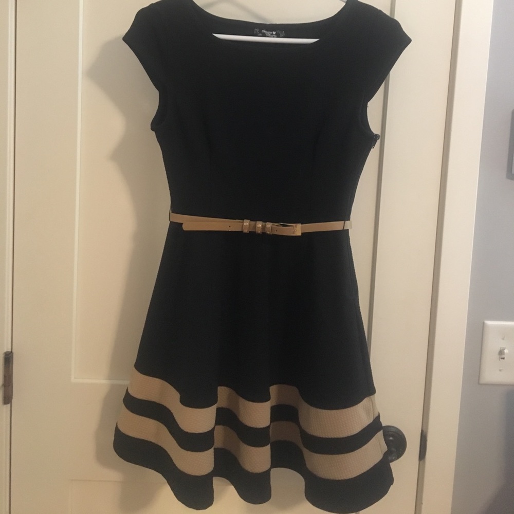 Sequin Hearts black with tan striped dress