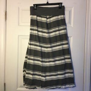 Gray and Cream Striped Foldover Maxi Skirt