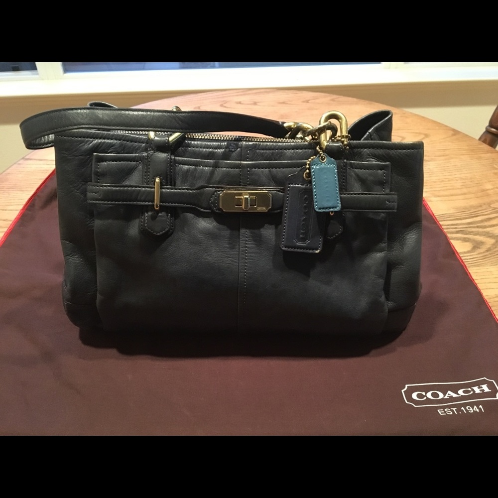 Geniune Coach navy leather satchel needs good home