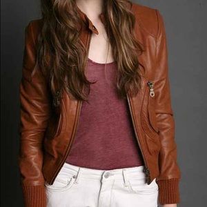 Camel/Brown Moto Scrunched Back Leather Jacket