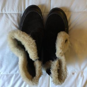 Faux Fur Trim Brown Suede Ankle Boots