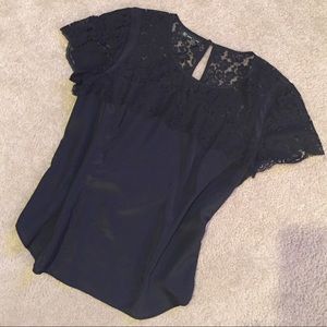 Lace yoke silky top