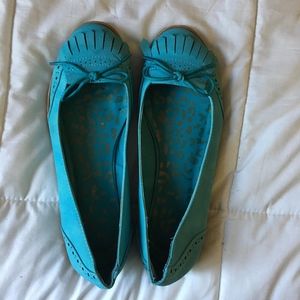 Aqua Fringe Faux Leather Ballet Flats