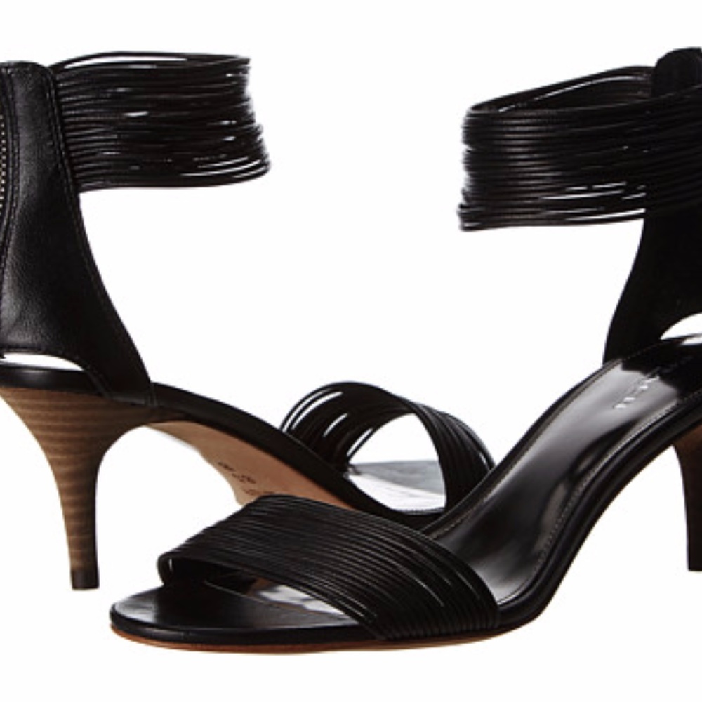 Coach Manya Strappy Black Leather Kitten Heels