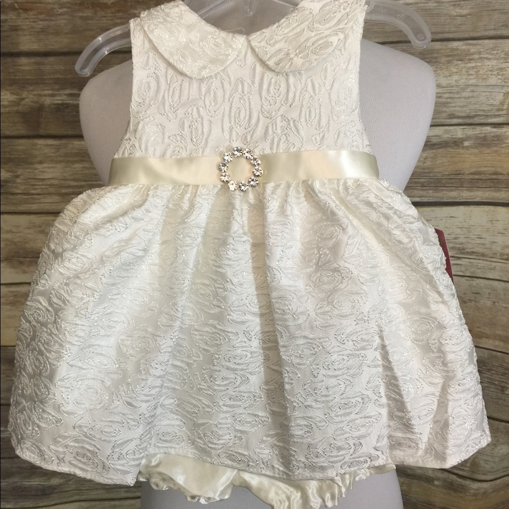 Princess Faith Ivory Brocade Floral Dress
