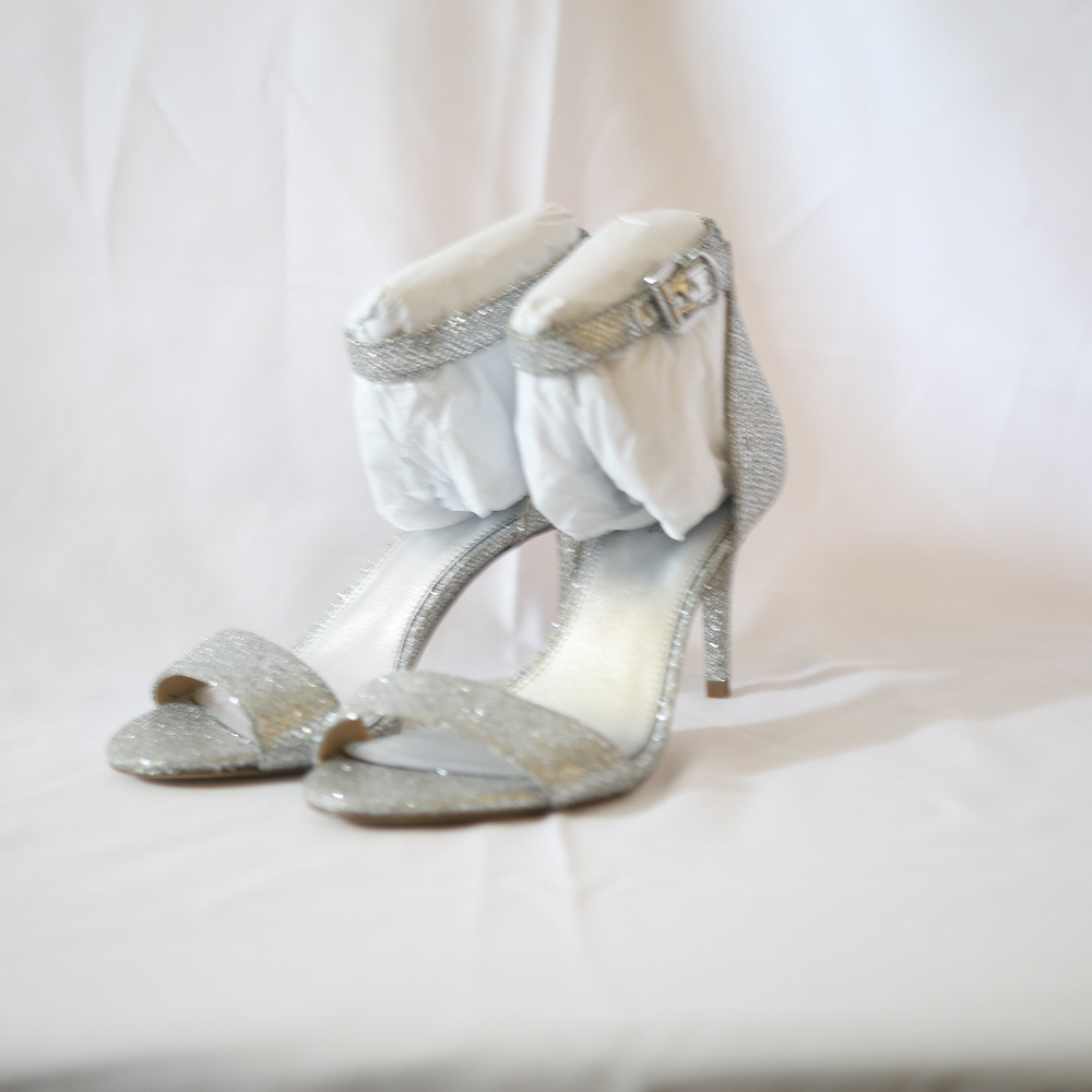 New Silver Michael Kors Sienna Glitter Heeled Sand