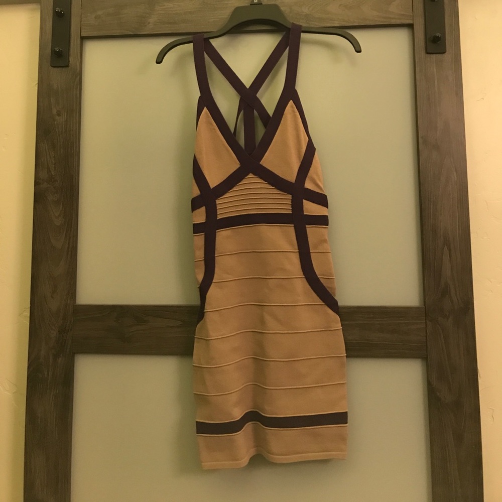 Tan/Purple Herve Leger like dress - body con
