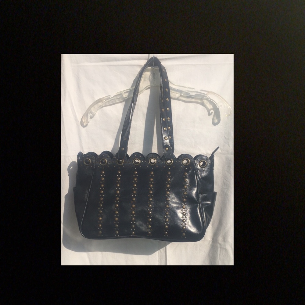 Black vinyl studded purse