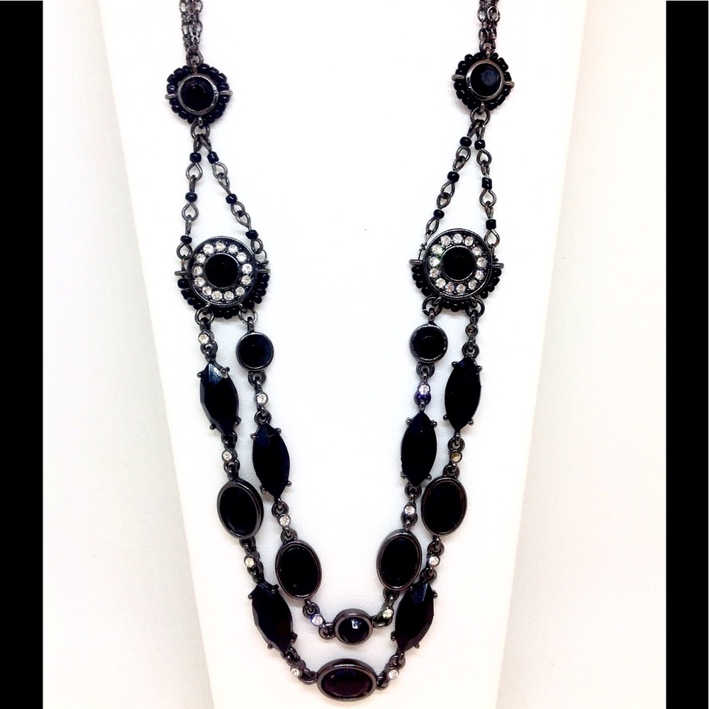 Liz Claiborne Onyx & Crystal Necklace