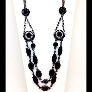 Liz Claiborne Onyx & Crystal Necklace
