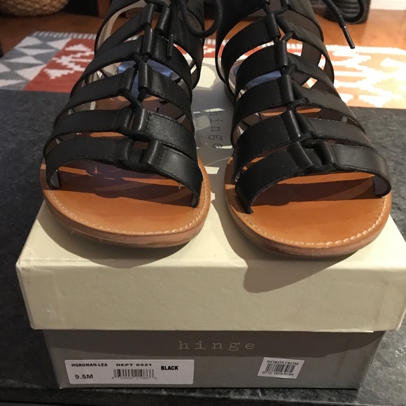 *SOLD* Hinge black leather lace up sandals - Picture 2 of 5