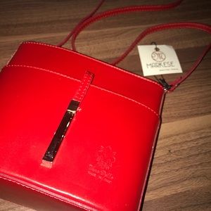 Markese Red Leather Authentic Side Bag NWT