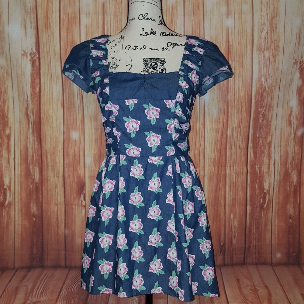 WEST 36TH BLUE FLORAL RETRO DRESS VINTAGE INSPIRED
