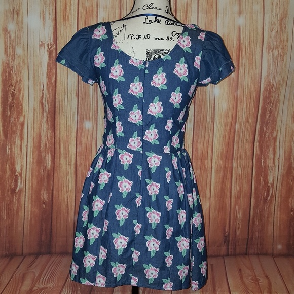 WEST 36TH BLUE FLORAL RETRO DRESS VINTAGE INSPIRED - Picture 2 of 3