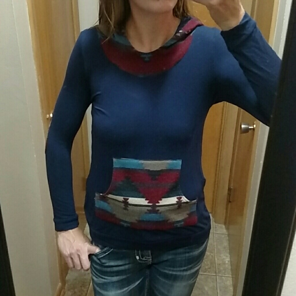 Navy long sleeved shirt with aztec print accents