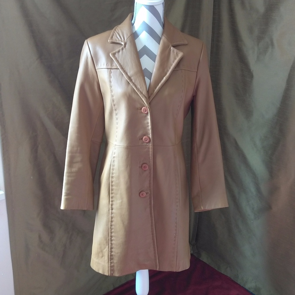 😺Soft Supple Brown Leather Duster Jacket