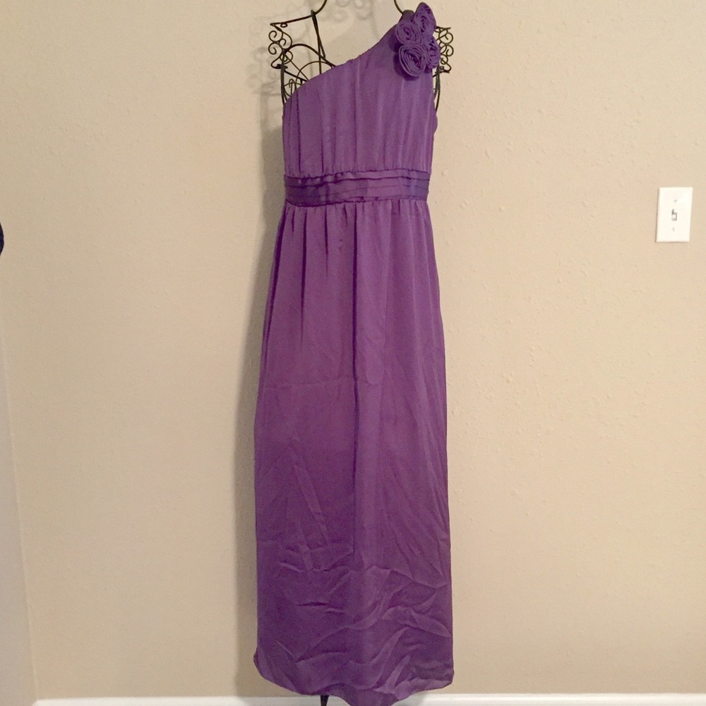 Flower Embellished One Shoulder Long Formal Dress