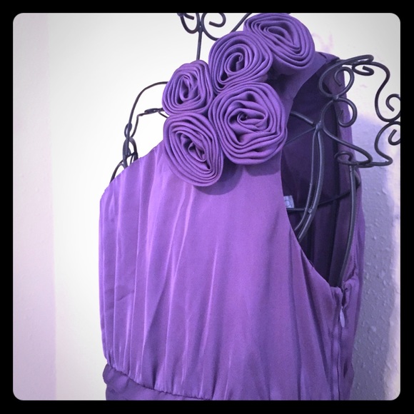 Flower Embellished One Shoulder Long Formal Dress - Picture 3 of 8