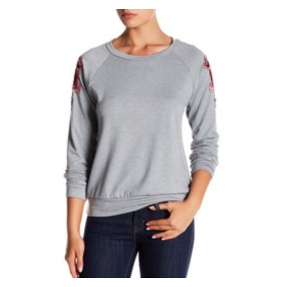Gray Floral Embroidery Appliqué Sweater XS - L