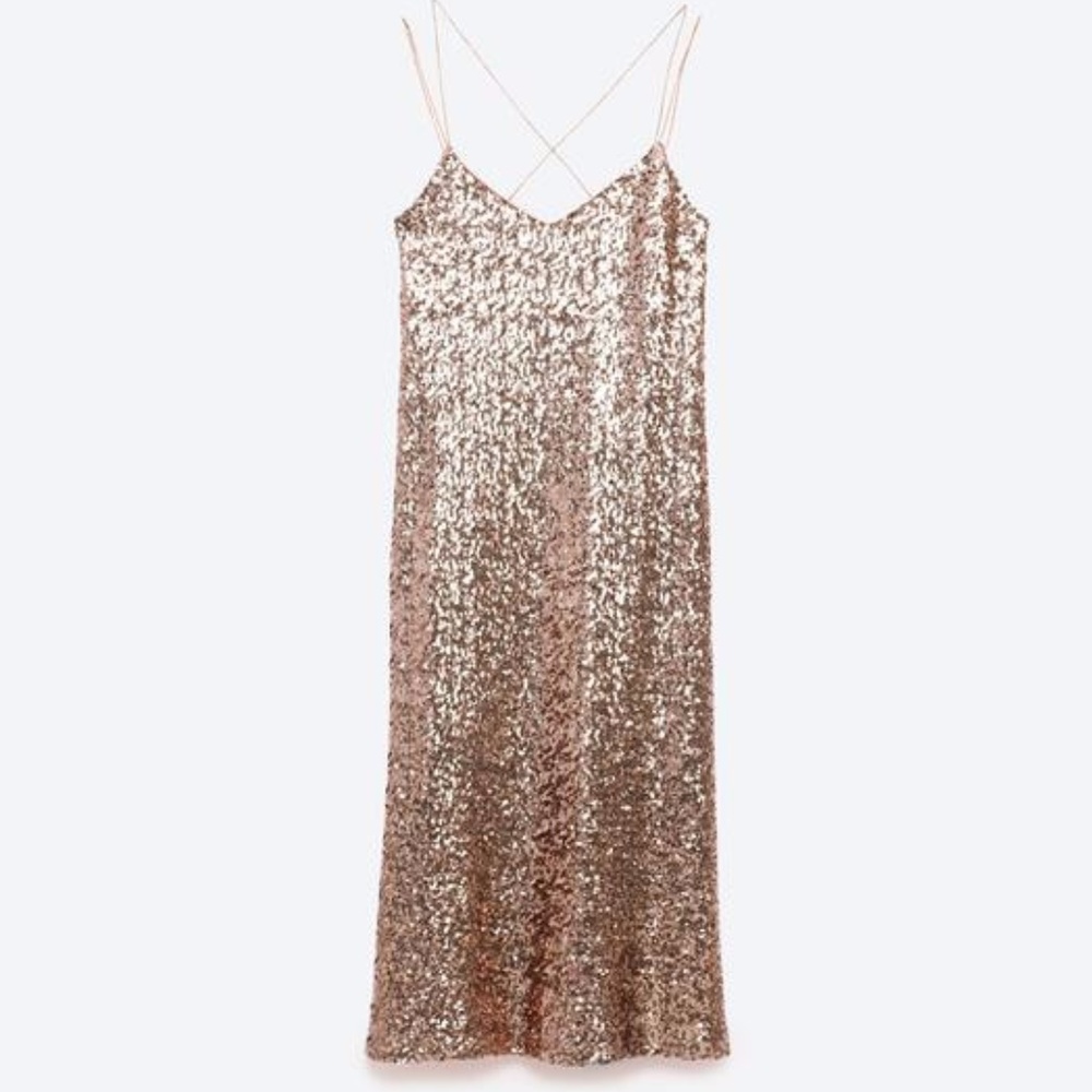 Zara NWT Sequin Beaded Double Strap Dress