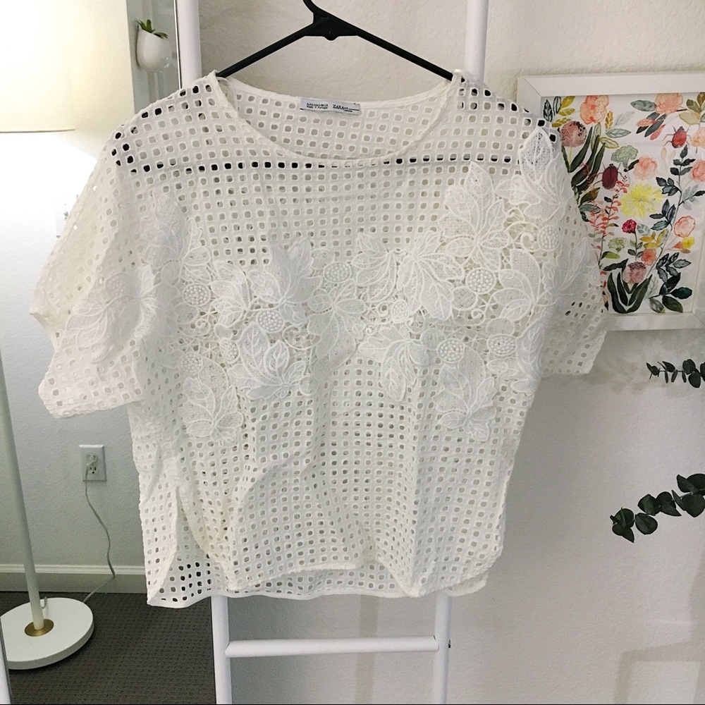 ZARA perforated white lace top