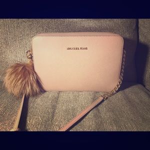 Light pink Michael Kors purse + fox fur keychain!