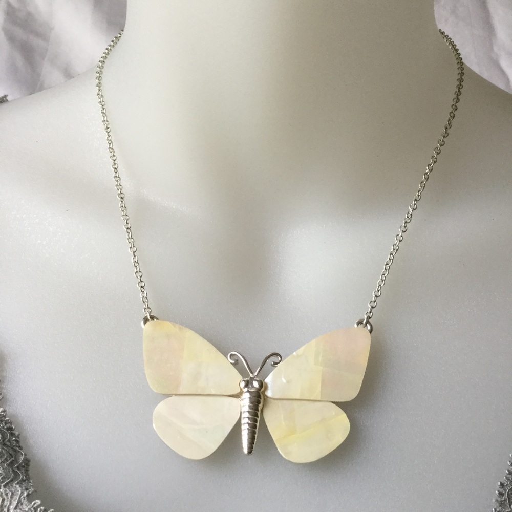 Off White Shell Butterfly Necklace