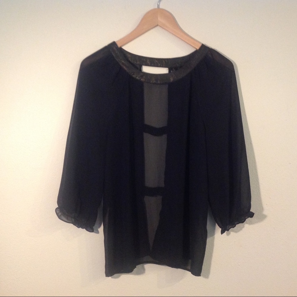 Petticoat Alley Sheer Open-Back black & gold top