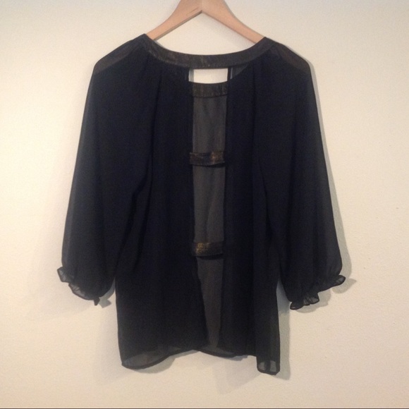 Petticoat Alley Sheer Open-Back black & gold top - Picture 4 of 4