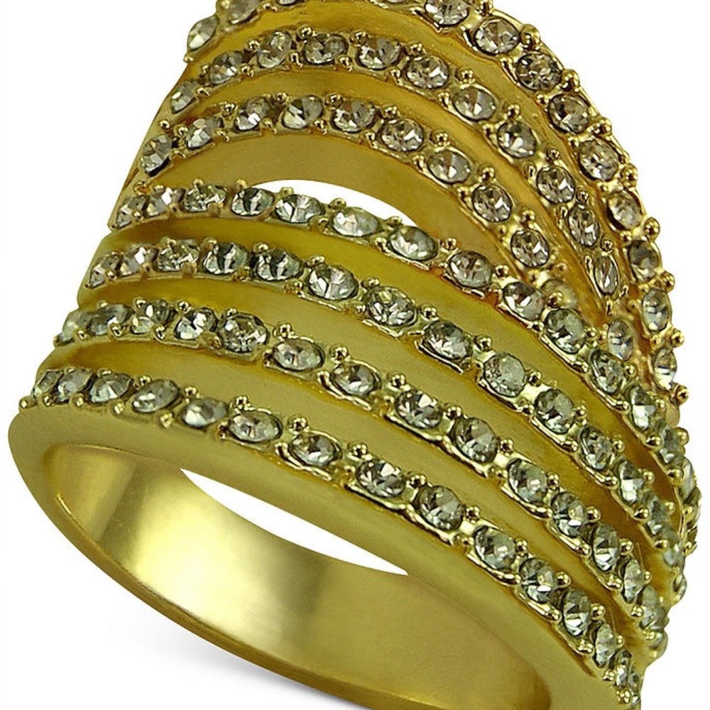 GUESS Gold Tone Crystal Pavé Multi-Row Ring