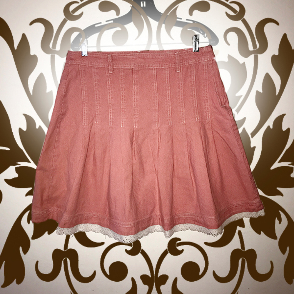 Pleated Red Skirt w/ Crochet Bottom