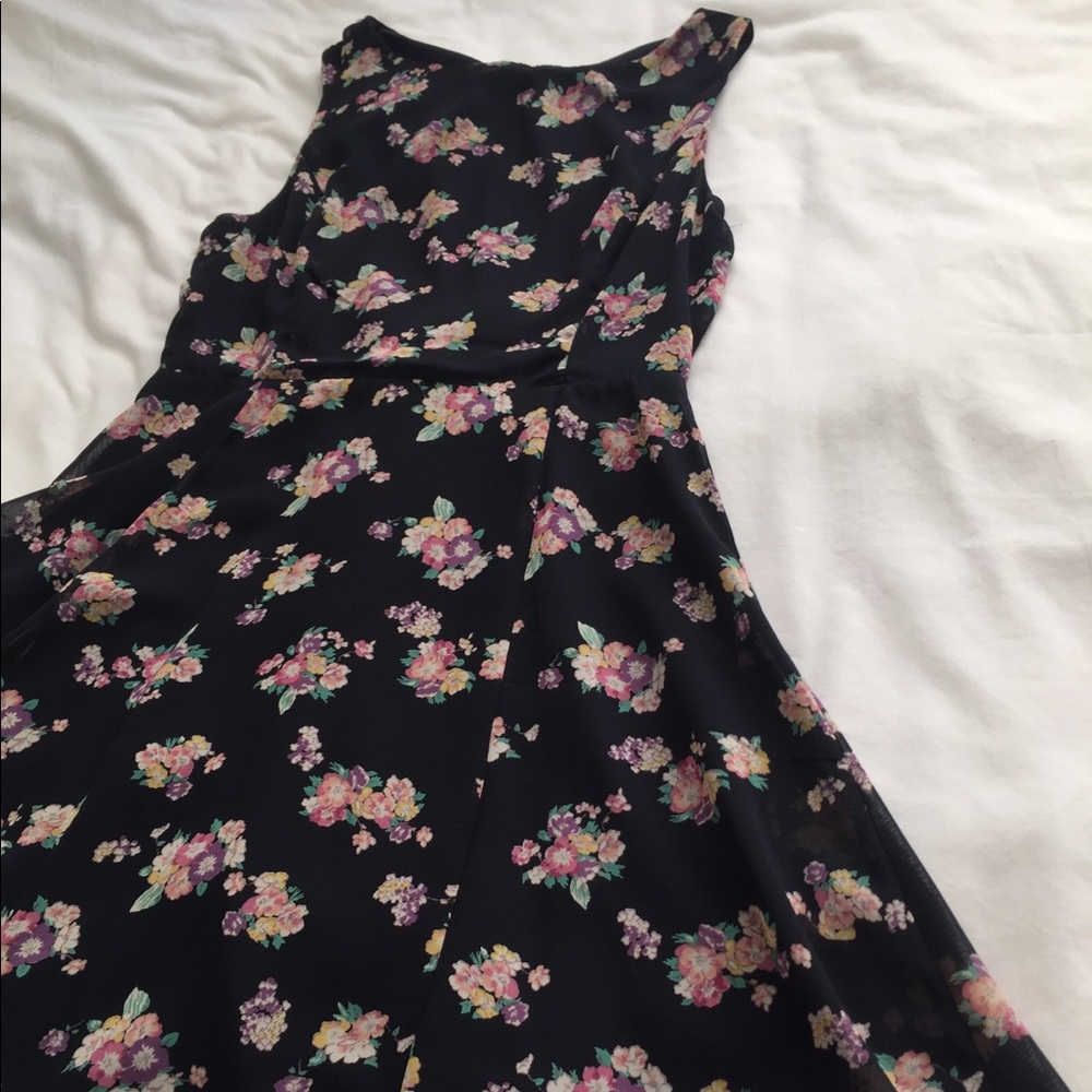 Navy blue, flower printed dress