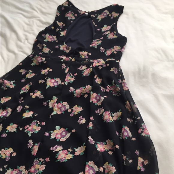 Navy blue, flower printed dress - Picture 2 of 2