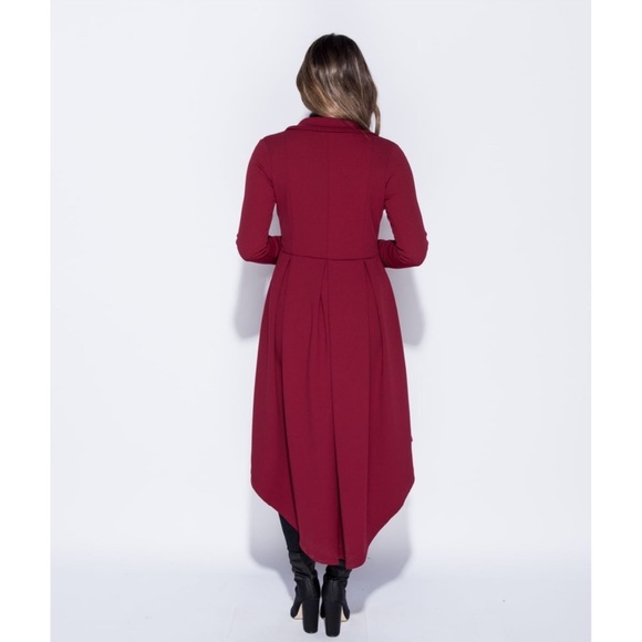 Wine Red Edge to Edge Longline Duster Jacket - Picture 3 of 7