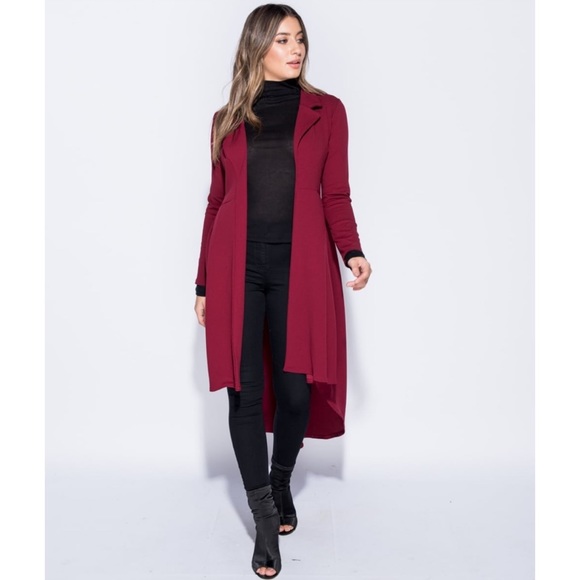 Wine Red Edge to Edge Longline Duster Jacket - Picture 4 of 7