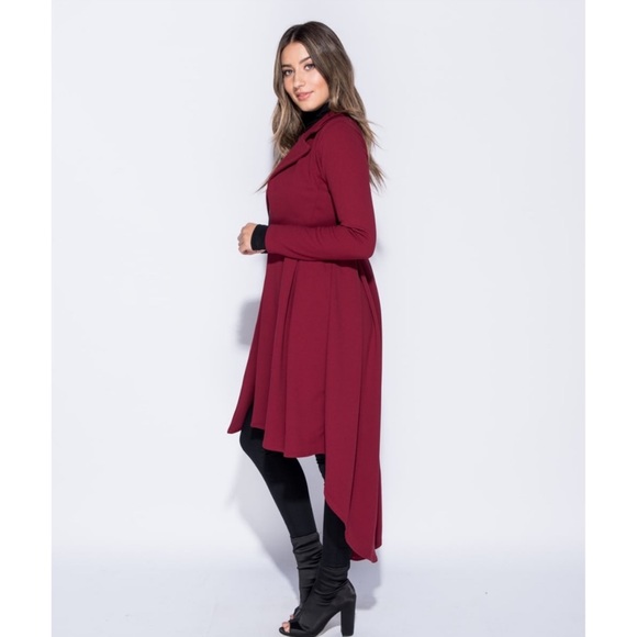 Wine Red Edge to Edge Longline Duster Jacket - Picture 2 of 7