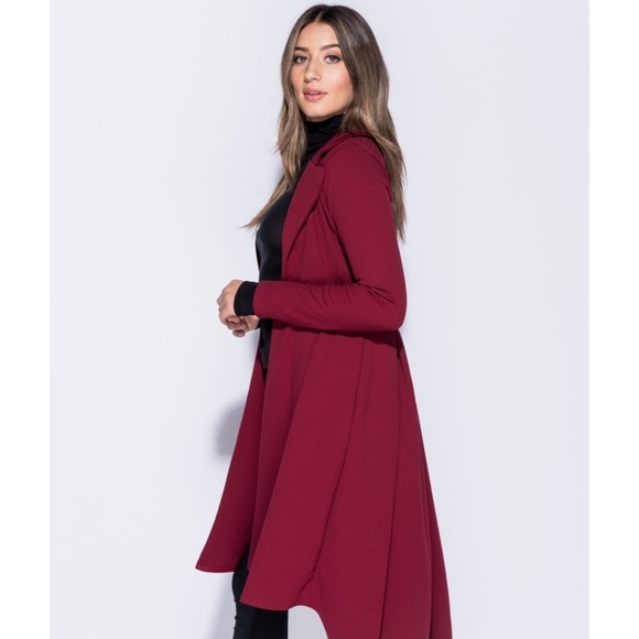 Wine Red Edge to Edge Longline Duster Jacket - Picture 5 of 7