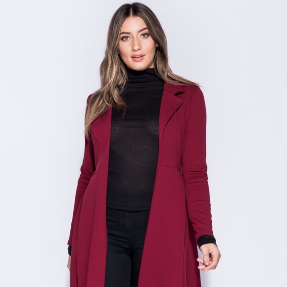 Wine Red Edge to Edge Longline Duster Jacket - Picture 7 of 7