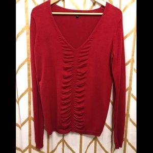 Red Ruched V-neck Sweater
