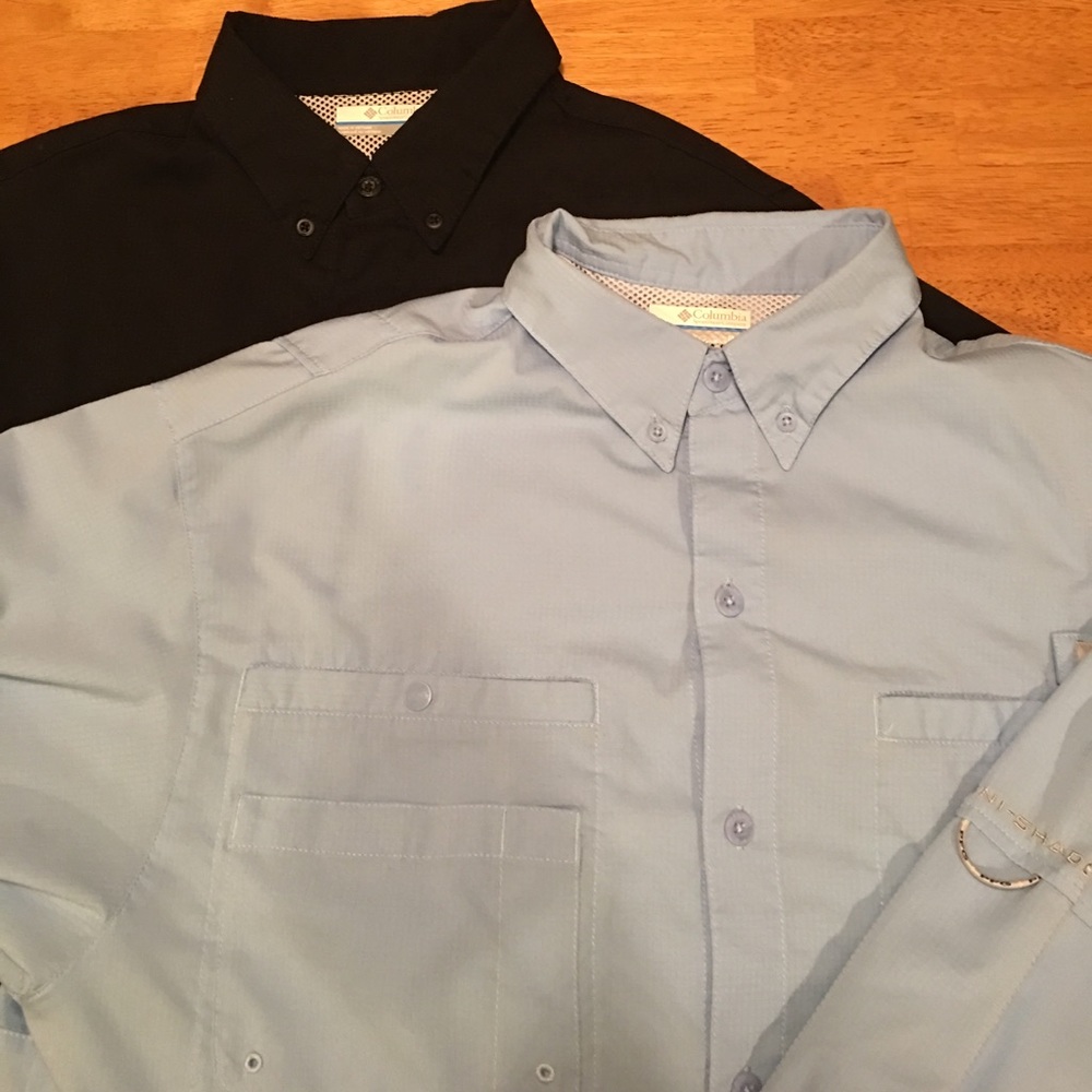 Two Medium Columbia PFG Long Sleeve Shirts