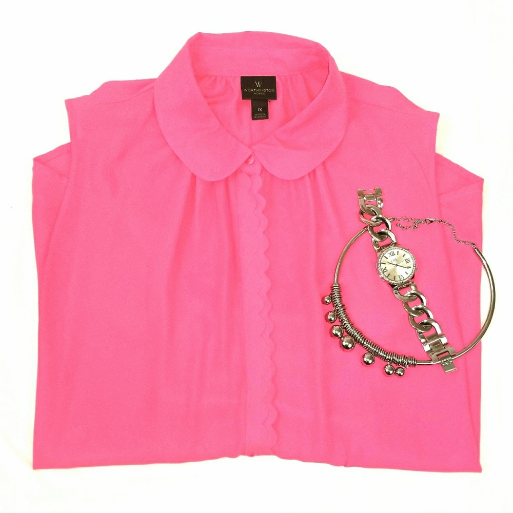 Pink Sleeveless Button Down Plus Top Worthington1X