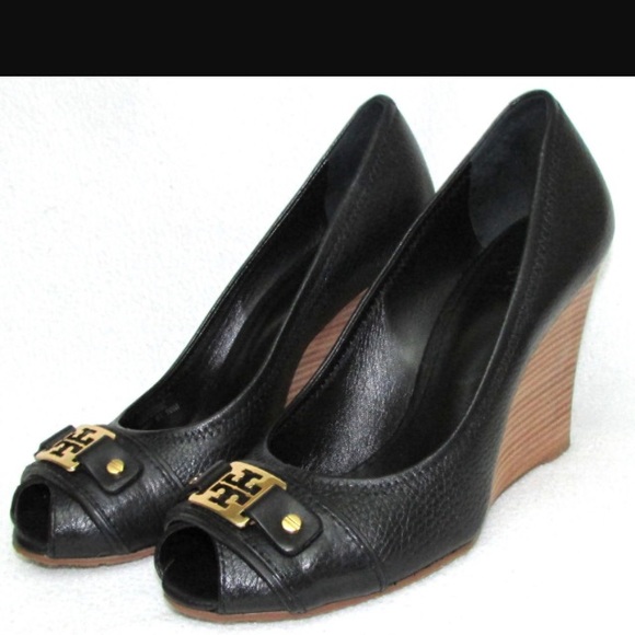 Tory Burch Carnell Women Peep Toe Leather Wedge - Picture 8 of 8