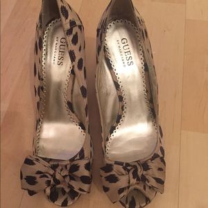 Guess by Marciano Leopard Wedge Heels with Peeptoe